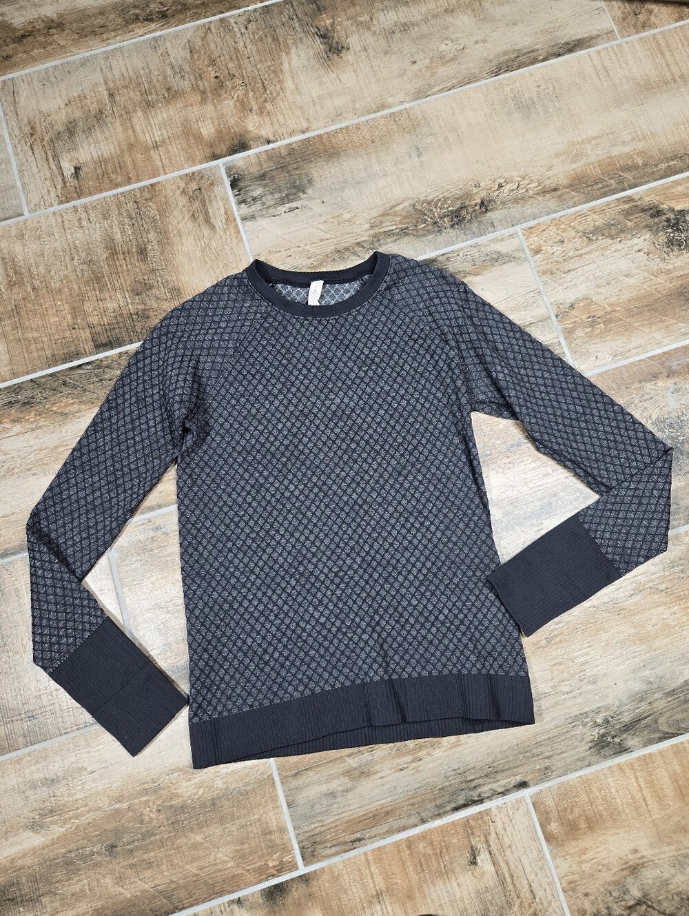 Lululemon Rest Less Pullover Womens Size 8 Black Grey Heather Honeycomb Print